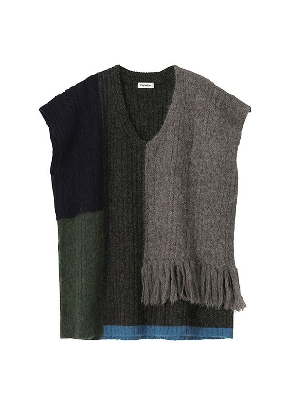 商品写真:gray / ブロックインターシャ / ニットベスト