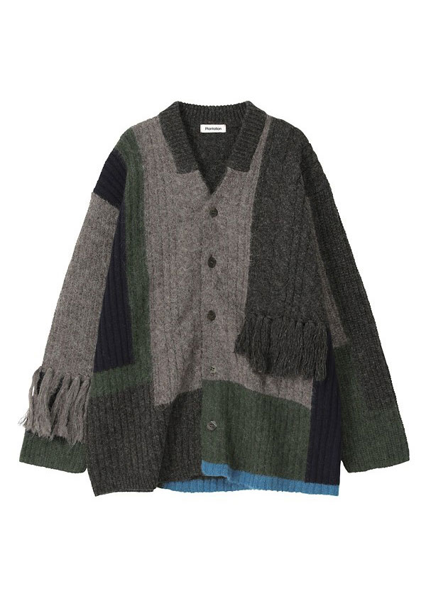 商品写真:gray / ブロックインターシャ / ニットカーディガン