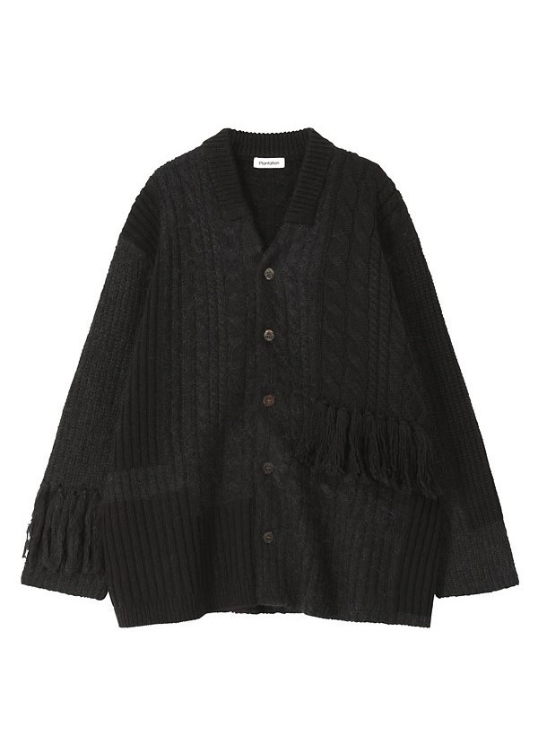 商品写真:black / ブロックインターシャ / ニットカーディガン