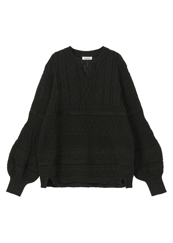 商品写真:セーター/ガンジーニット/black